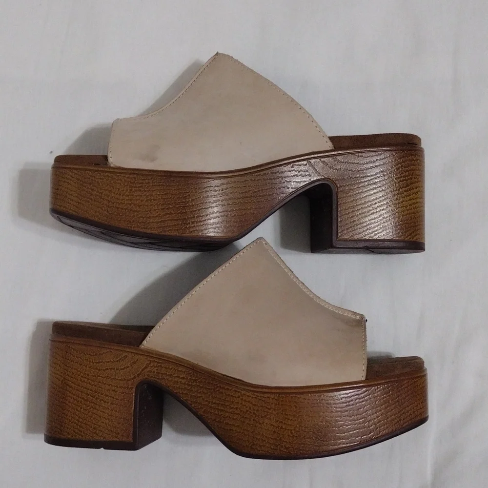 House of Harlow 1960 Leather Platform Block Heel Sandals Lightweight Summer 7.5